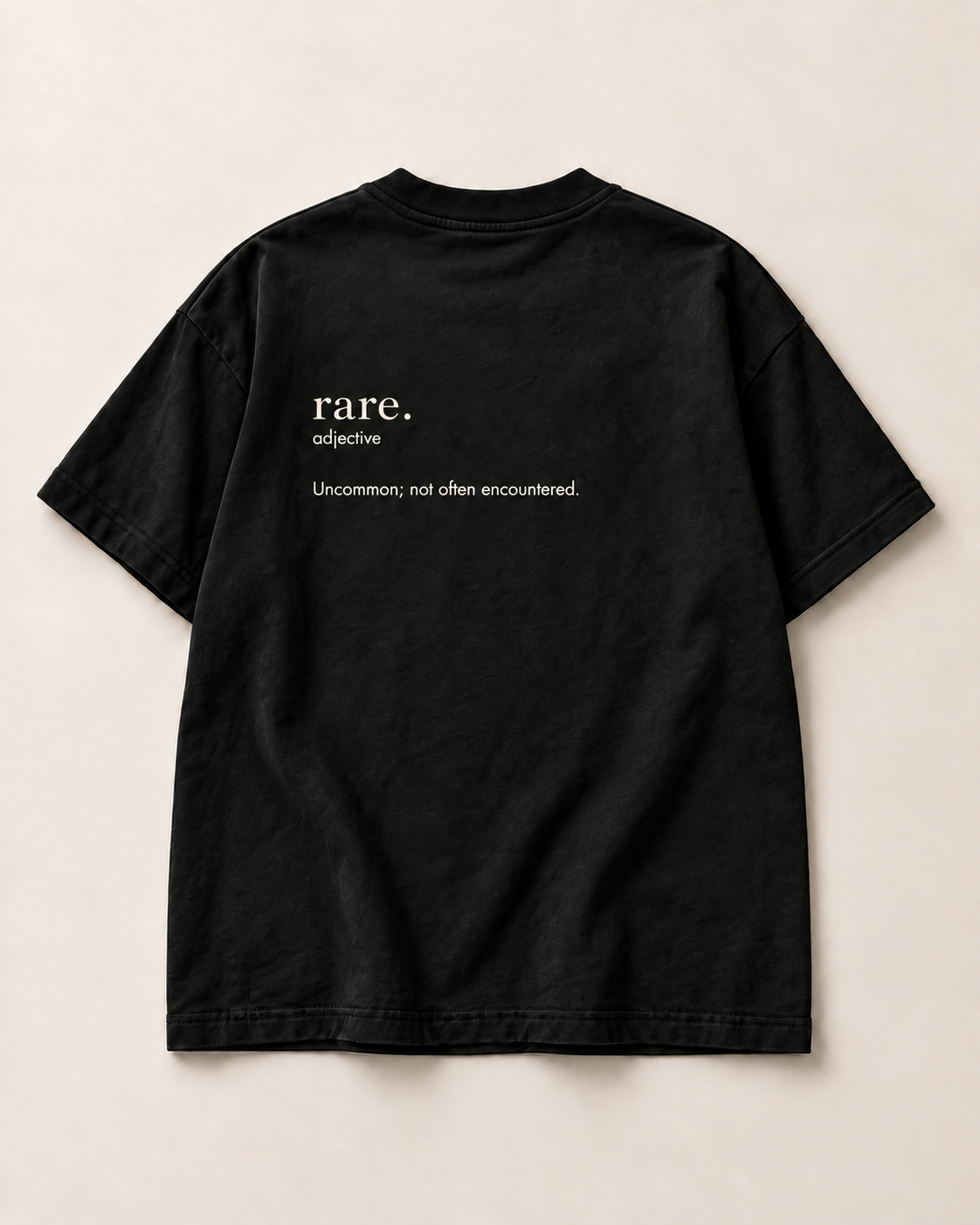 rare. black Adj tee back design concept with dictionary-style definition — not a physical sample