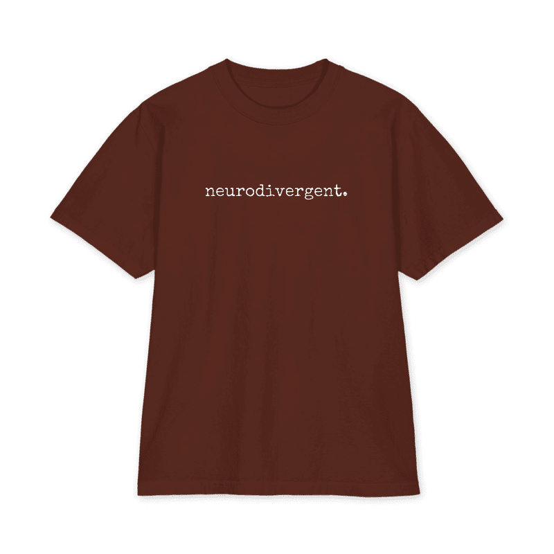 neurodivergent. tee — Brown · Front — Digital mockup — not a physical sample