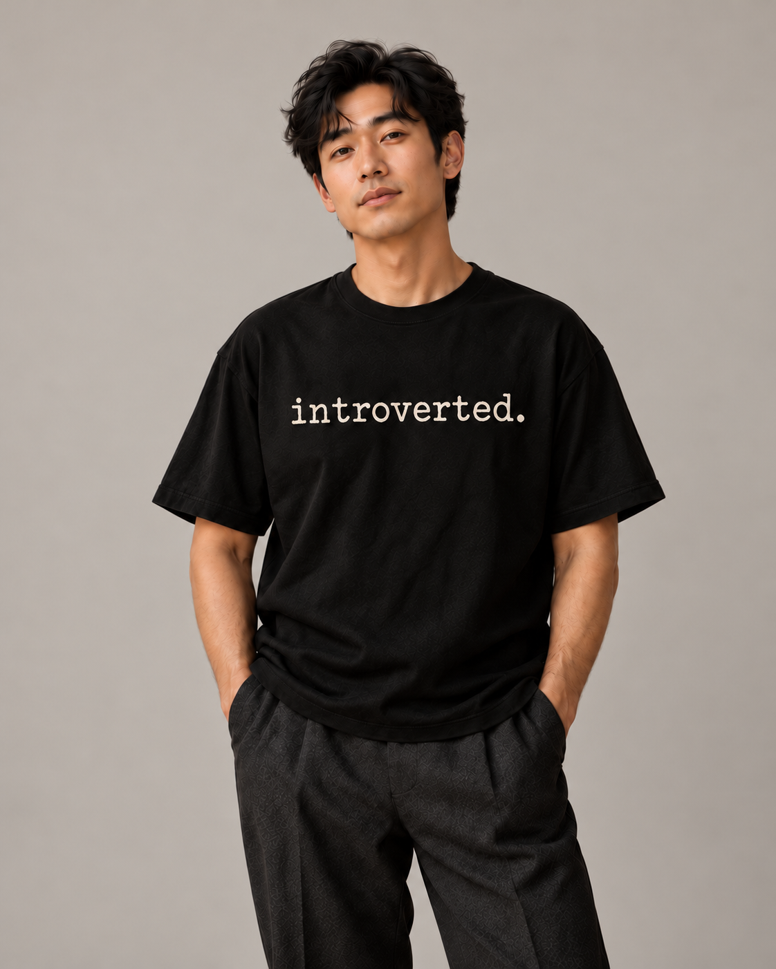 introverted. black Wear Adj heavyweight tee front digital styling mockup — not a physical sample