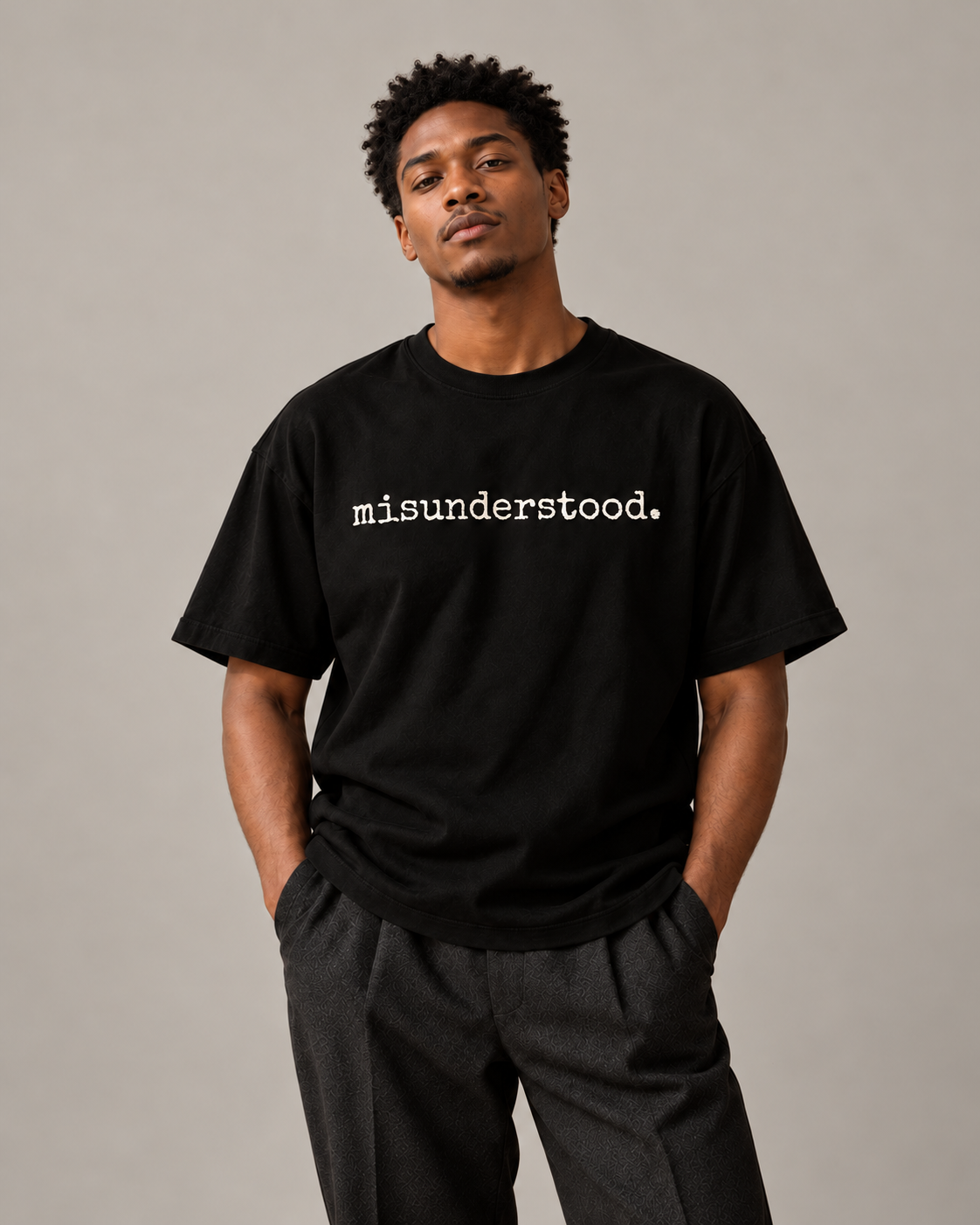 misunderstood. black Wear Adj heavyweight tee front digital styling mockup — not a physical sample